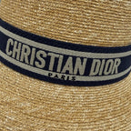 Dior Logo Straw Hat Bucket Hat Beige Navy 56 — view 7