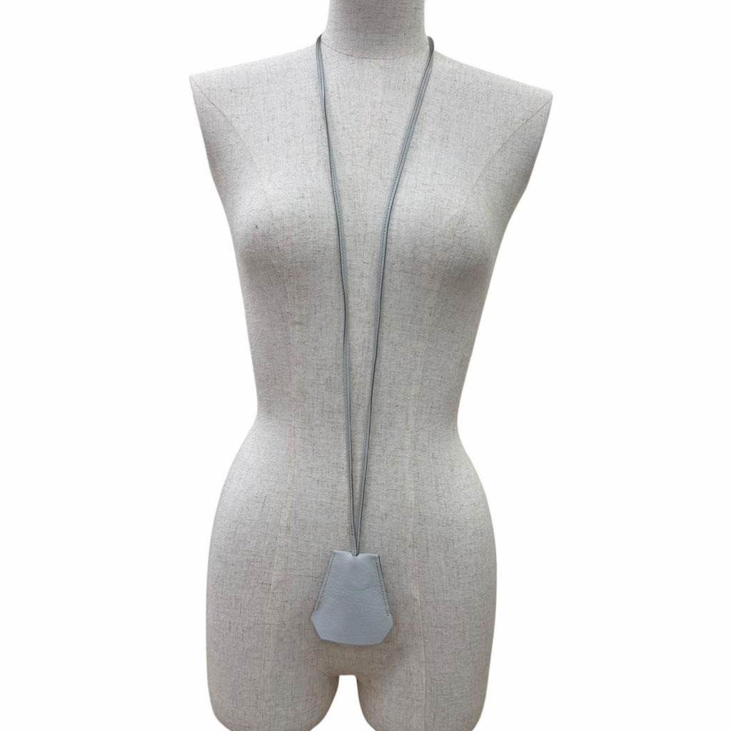 Hermes Vintage Clochette Charm Leather Silver Necklace Light Blue — view 4