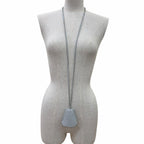 Hermes Vintage Clochette Charm Leather Silver Necklace Light Blue — view 4