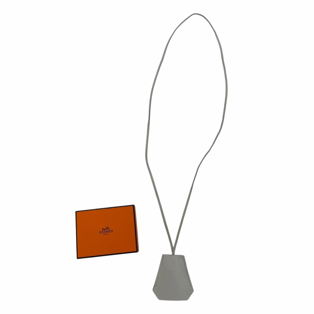 Hermes Vintage Clochette Charm Leather Silver Necklace Light Blue — view 2