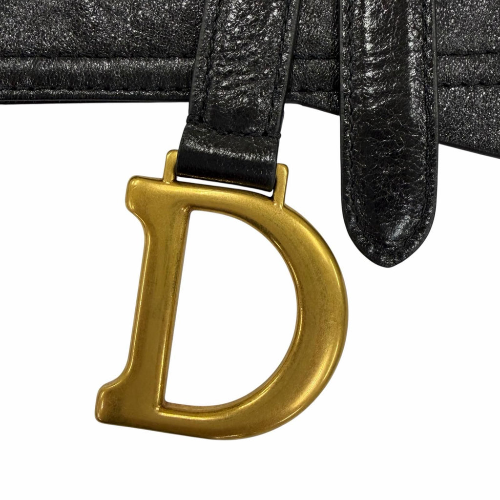 Dior Vintage Logo Saddle Leather Belt Black Gold — view 7