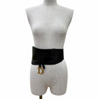 Dior Vintage Logo Saddle Leather Belt Black Gold — view 2