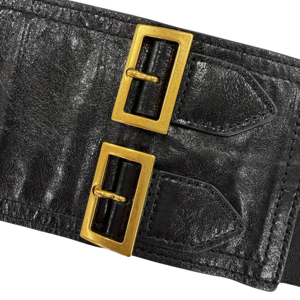 Dior Vintage Logo Saddle Leather Belt Black Gold — view 9