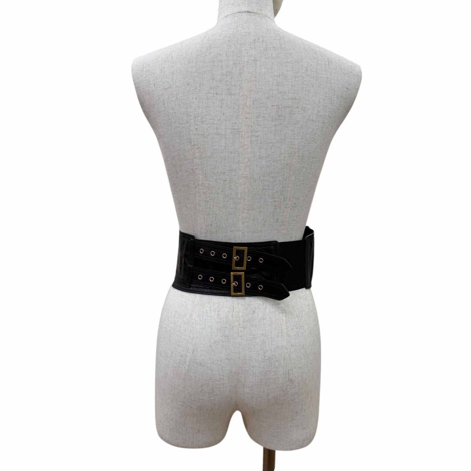 Dior Vintage Logo Saddle Leather Belt Black Gold — view 3