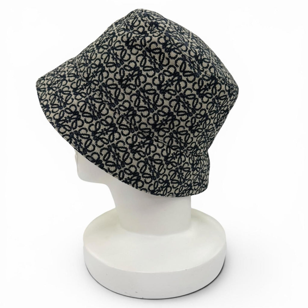 Loewe Cotton Anagram Logo Leather Patch Bucket Hat Navy 58 — view 4