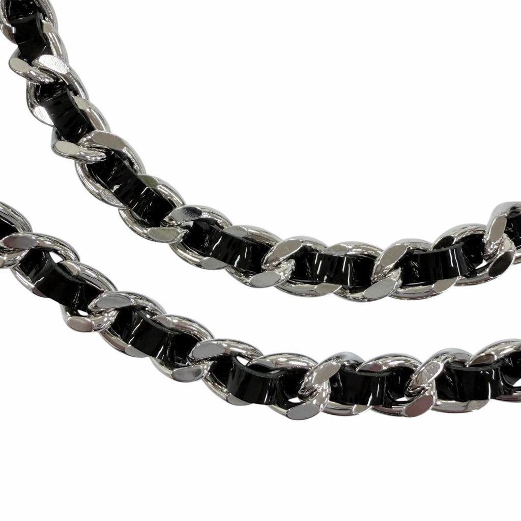 Chanel CC Logo Leather Chain Necklace Choker Silver Black — view 4