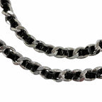 Chanel CC Logo Leather Chain Necklace Choker Silver Black — view 4