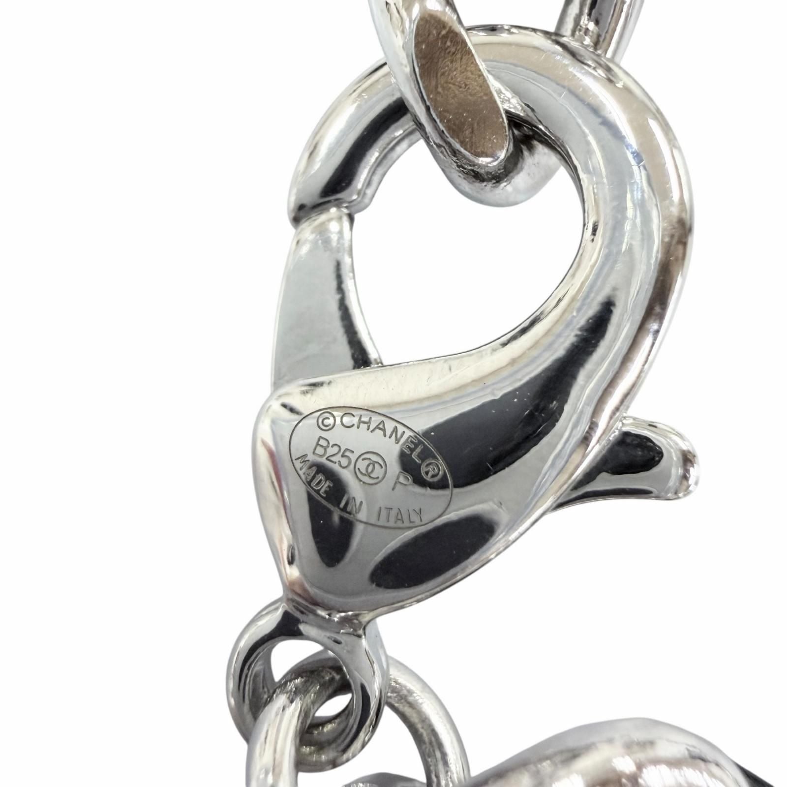 Chanel CC Logo Leather Chain Necklace Choker Silver Black — view 6