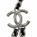 Chanel CC Logo Leather Chain Necklace Choker Silver Black — view 3