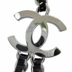 Chanel CC Logo Leather Chain Necklace Choker Silver Black — view 7