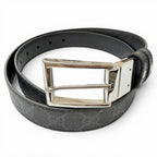 Gucci Leather GG Supreme Canvas Square Buckle Reversible Belt Black 90 36