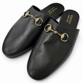 Gucci Leather Horsebit Gold Flat Shoes Sandals Black 9