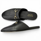 Gucci Leather Horsebit Gold Flat Shoes Sandals Black 9 — view 4
