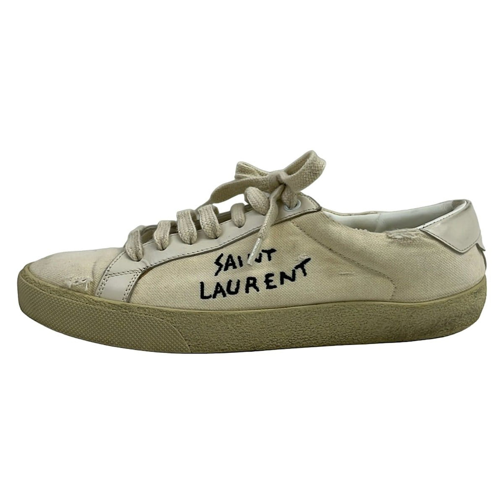Saint Laurent Paris Sneakers 38 Ivory White Distressed Leather