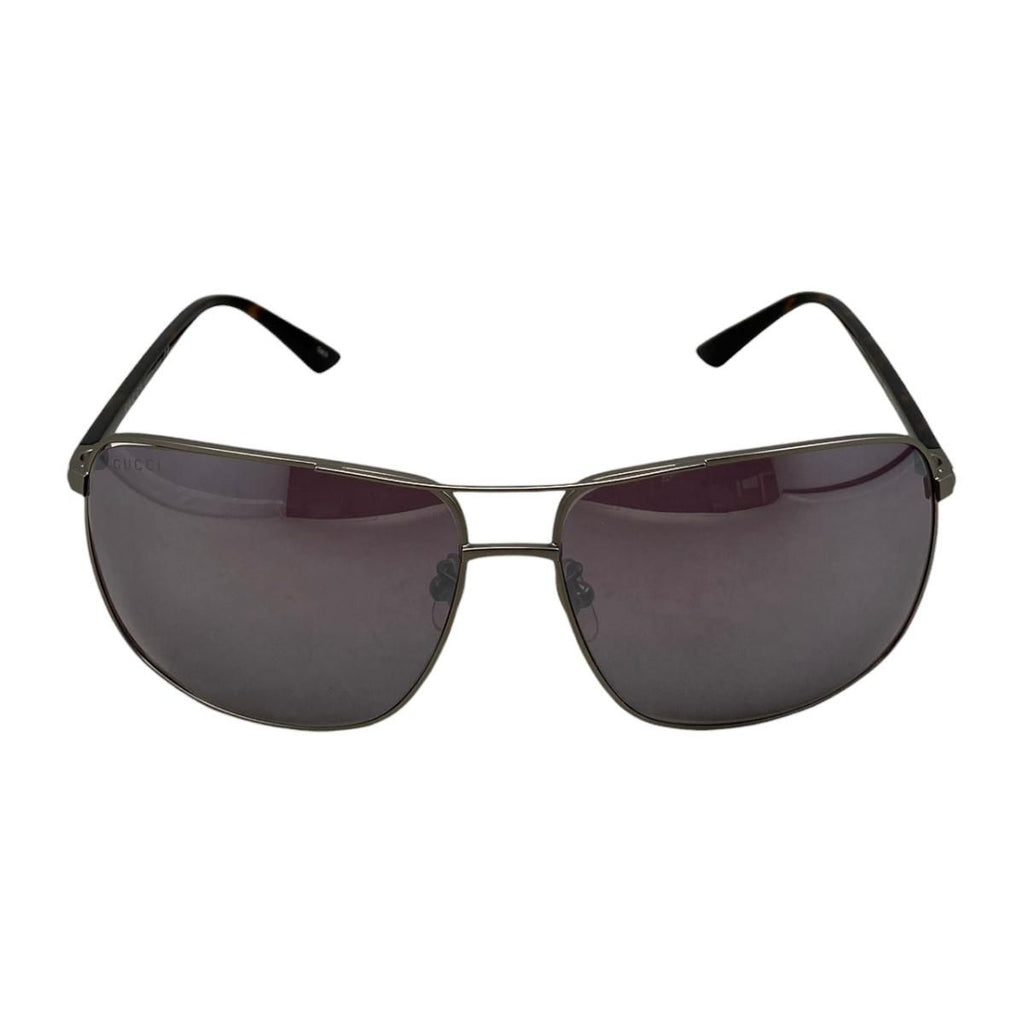 Gucci Sunglasses Double Bridge Logo Tortoiseshell Pattern Brown Silver Eyewear — view 3