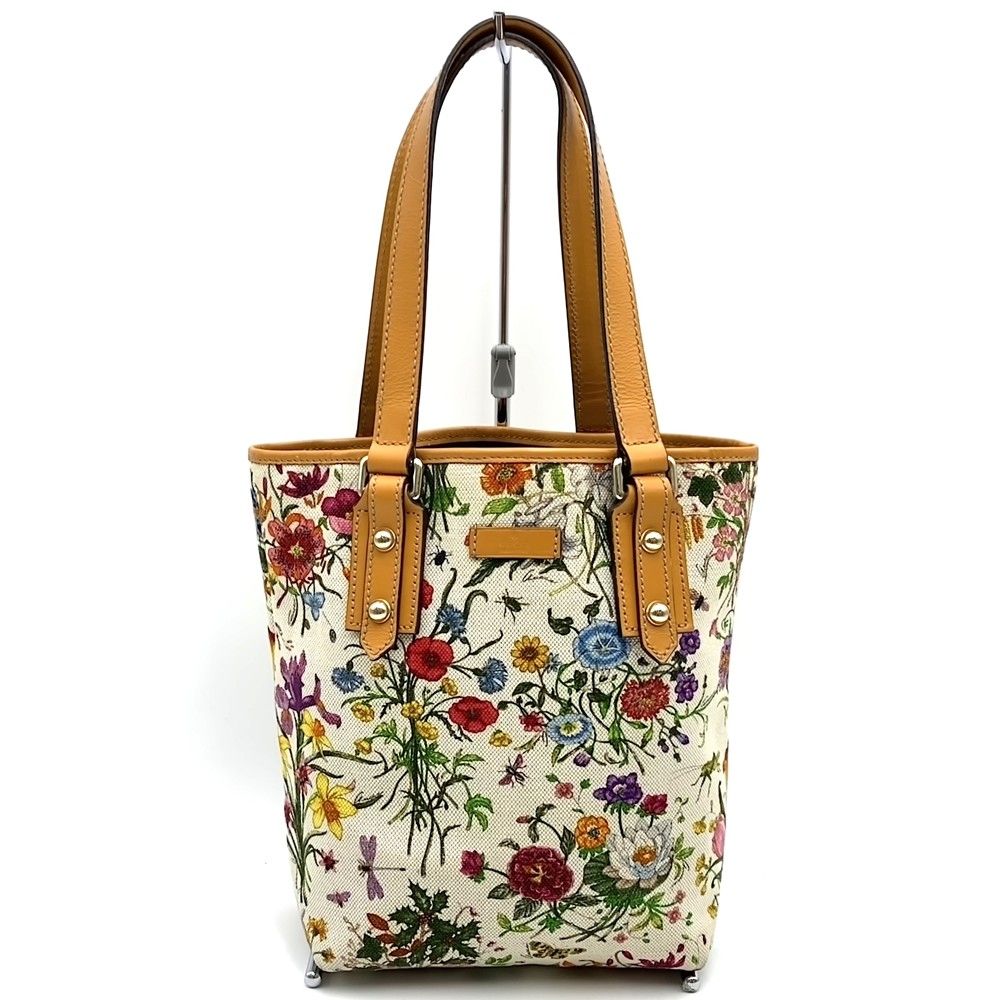 Gucci Flora Tote Flower Canvas Leather Orange Brown