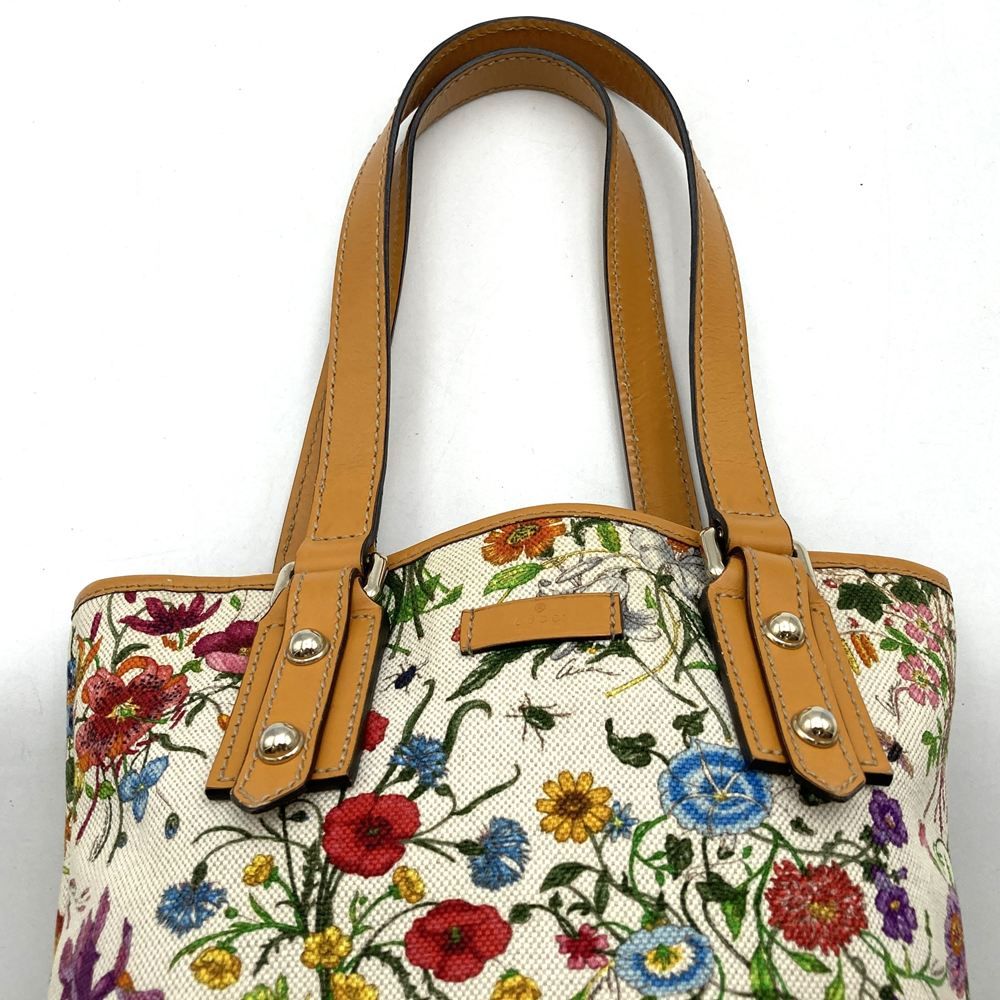 Gucci Flora Tote Flower Canvas Leather Orange Brown — view 5