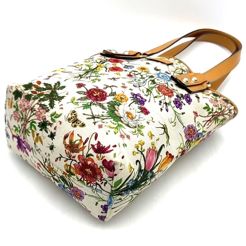 Gucci Flora Tote Flower Canvas Leather Orange Brown — view 2
