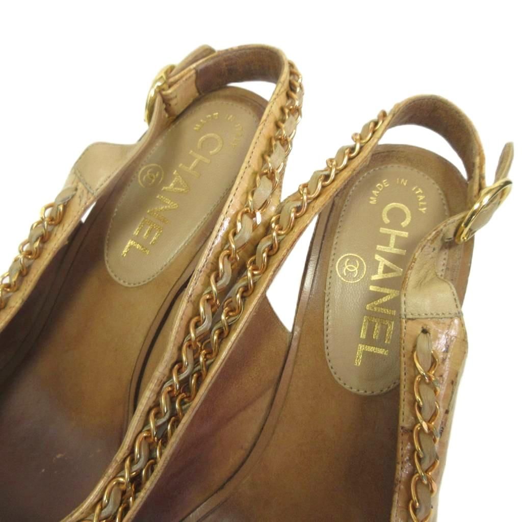 Chanel Chain CC Logo Sandals Wedge Sole 36.5 Brown — view 6