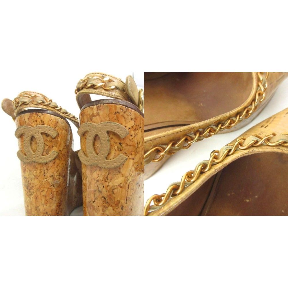 Chanel Chain CC Logo Sandals Wedge Sole 36.5 Brown — view 9