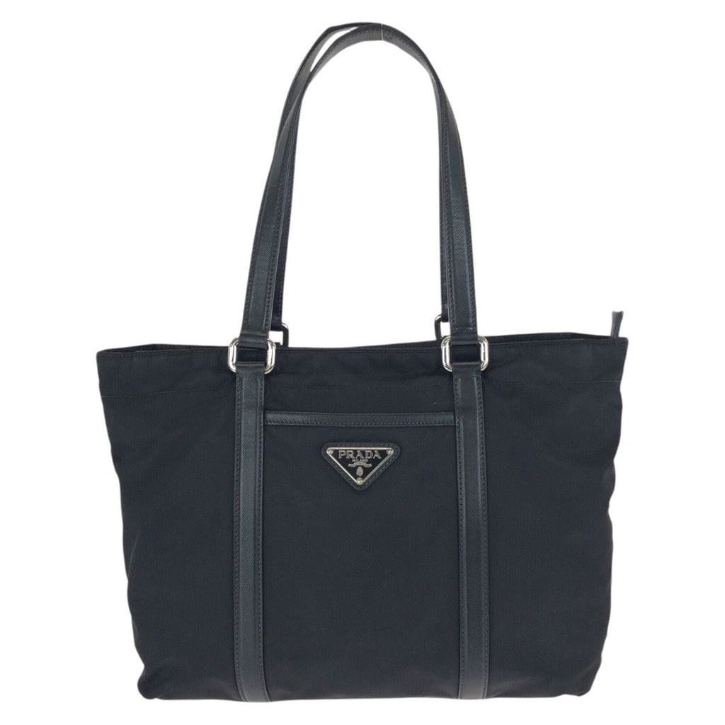 Prada Tessuto Saffiano Black Silver Nylon Leather Tote Shoulder