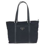 Prada Tessuto Saffiano Black Silver Nylon Leather Tote Shoulder
