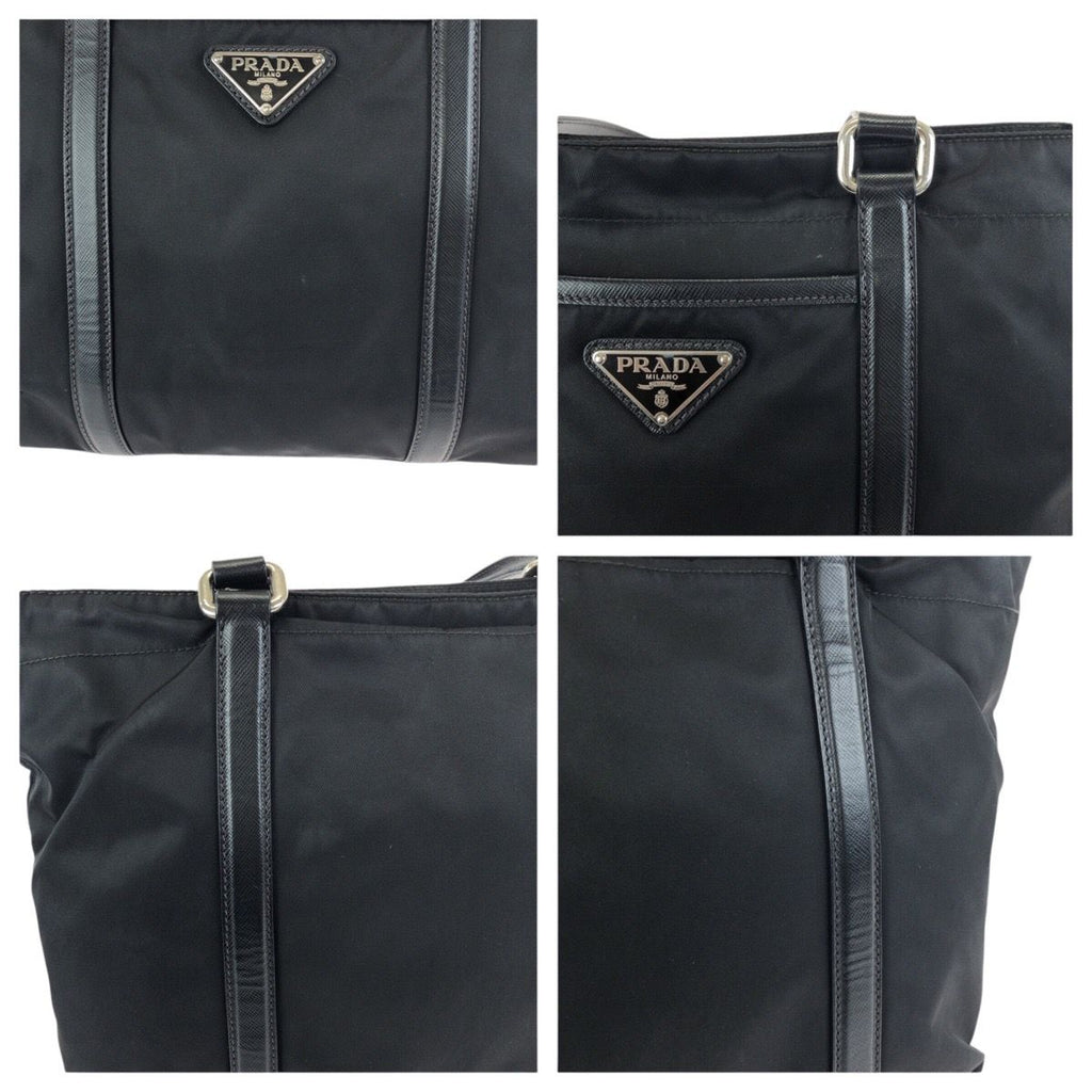 Prada Tessuto Saffiano Black Silver Nylon Leather Tote Shoulder — view 5