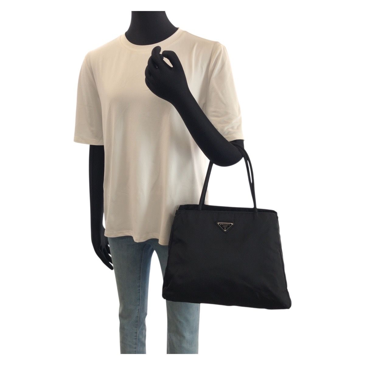 Prada Tessuto Black Silver Nylon Tote Shoulder — view 7