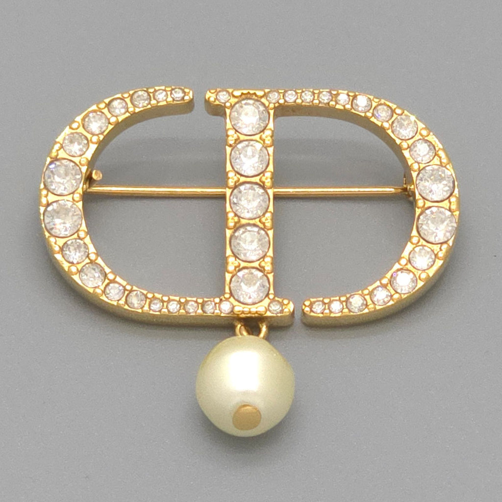 Dior Petit CD Brooch 3.25 cm Resin Pearl Crystal CD Signature Gold