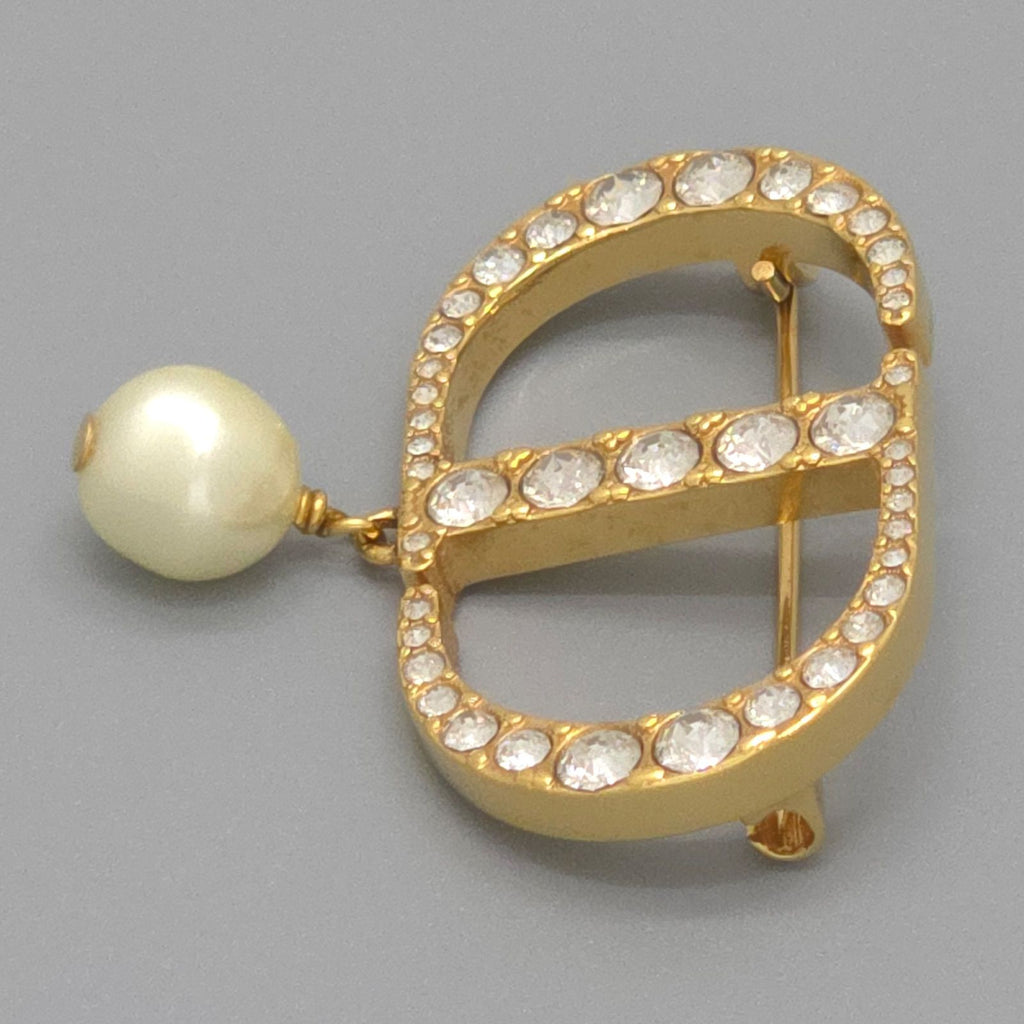 Dior Petit CD Brooch 3.25 cm Resin Pearl Crystal CD Signature Gold — view 4