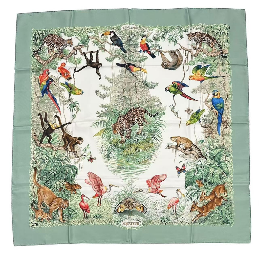 Hermes Carre 90 Scarf Silk Equateur Red Road Green