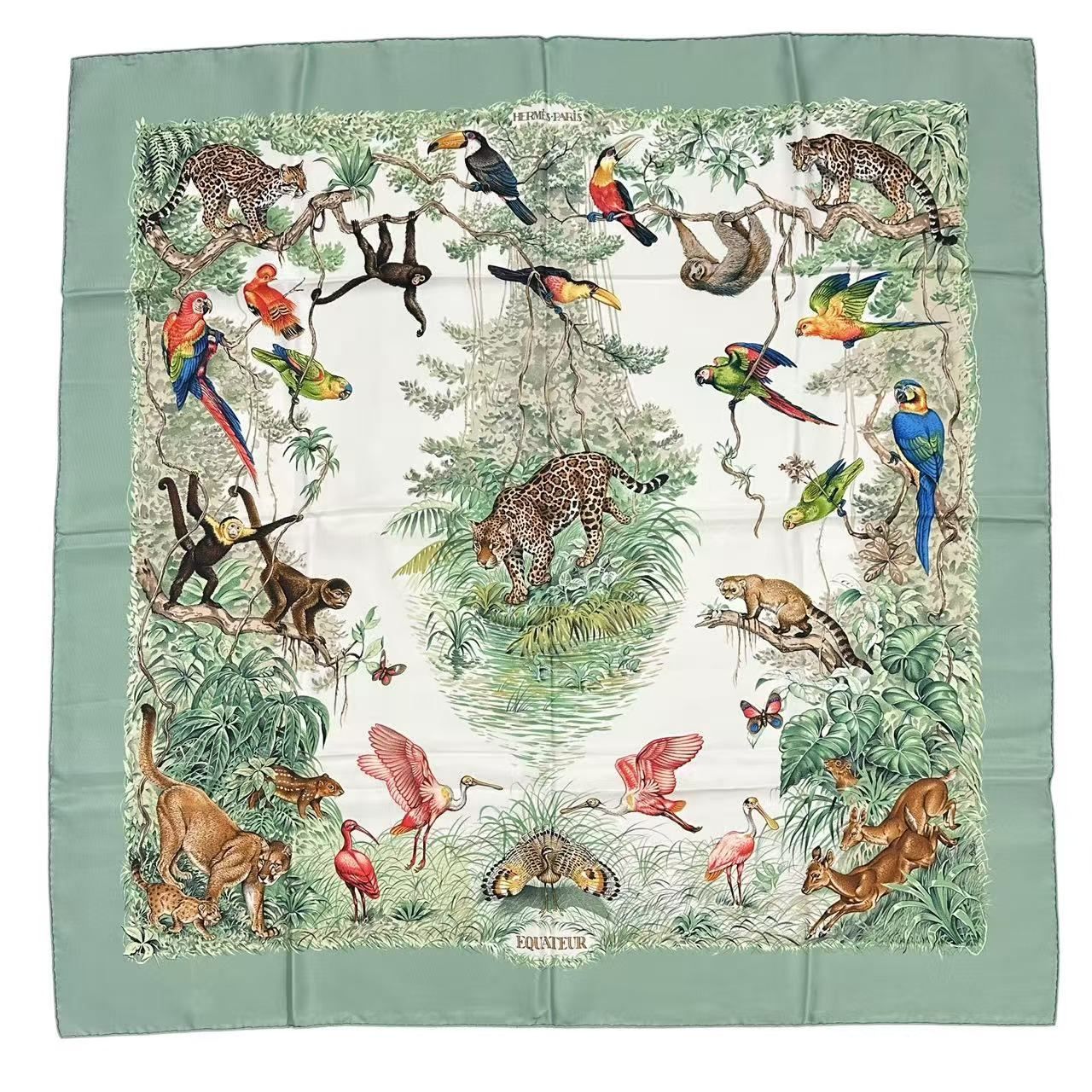 Hermes Carre 90 Scarf Silk Equateur Red Road Green