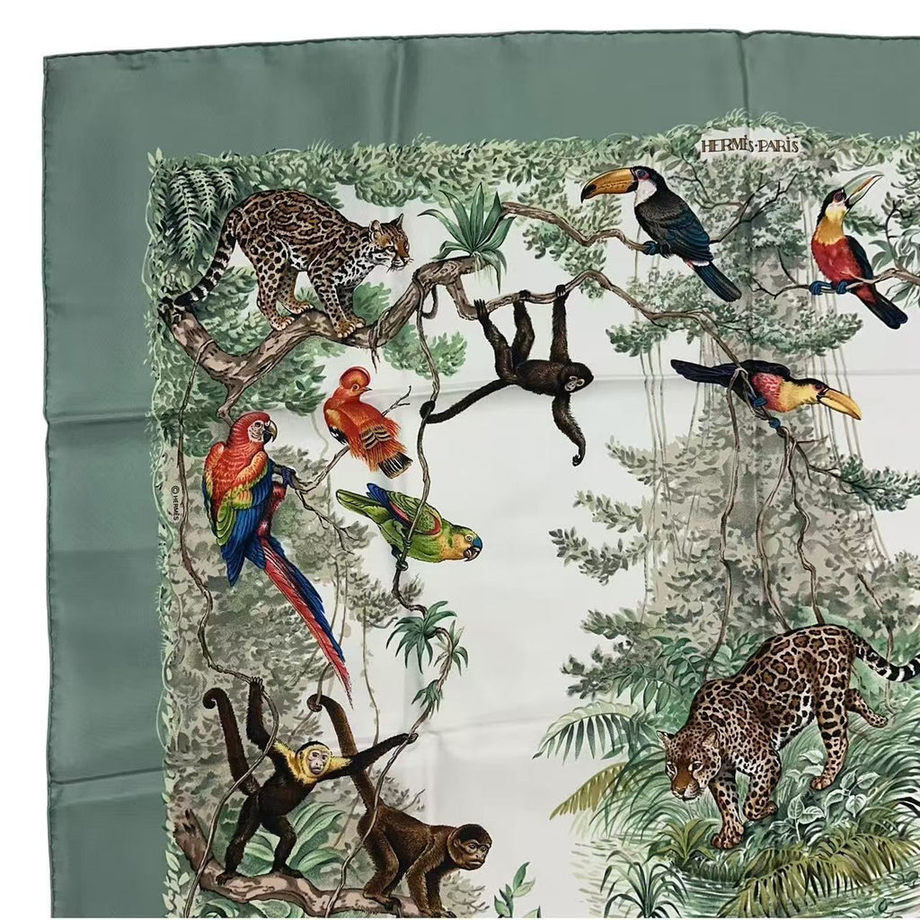 Hermes Carre 90 Scarf Silk Equateur Red Road Green — view 2