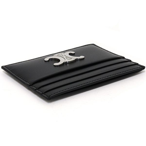 Celine Triomphe Card Holder Case Shiny Calfskin Black Palladium Finish — view 5