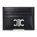 Celine Triomphe Card Holder Case Shiny Calfskin Black Palladium Finish
