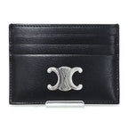 Celine Triomphe Card Holder Case Shiny Calfskin Black Palladium Finish