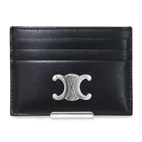 Celine Triomphe Card Holder Case Shiny Calfskin Black Palladium Finish