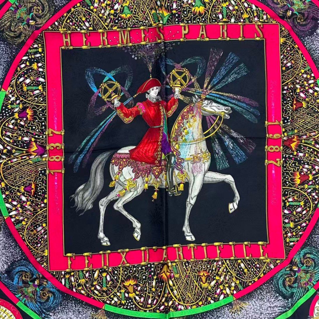 Hermes Carre 90 Scarf Silk Feux D'artifice Fireworks Multicolor — view 6