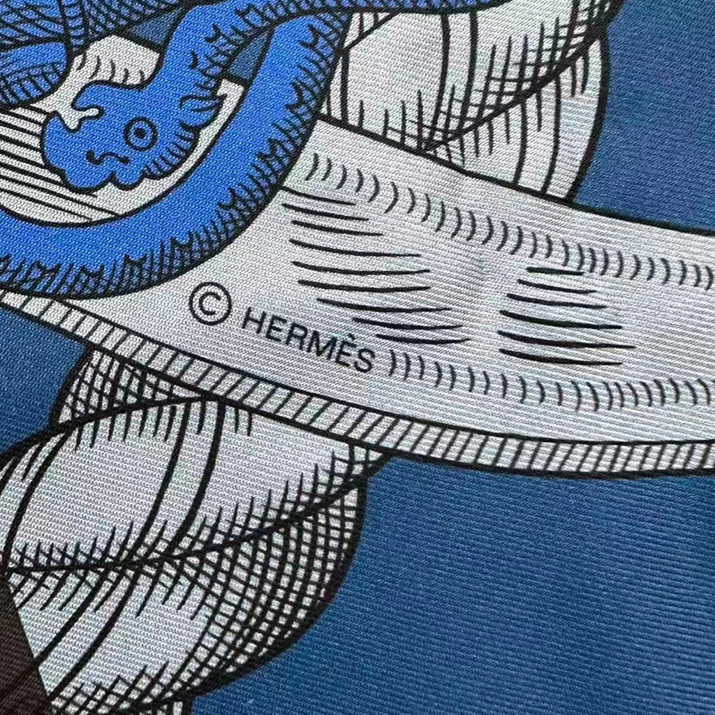 Hermes Carre 90 Scarf Silk Double Face Della Cavalleria Blue — view 6
