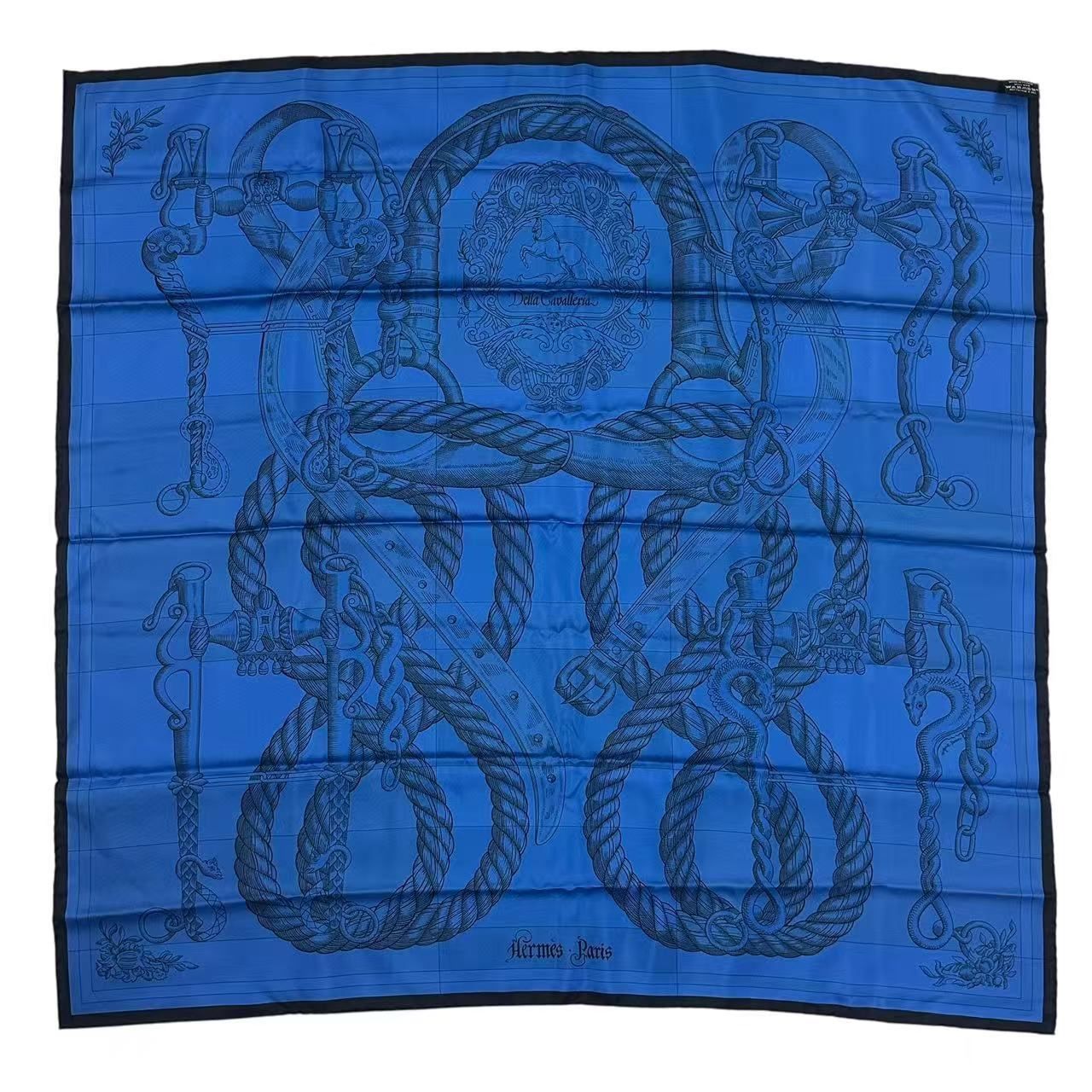 Hermes Carre 90 Scarf Silk Double Face Della Cavalleria Blue — view 3