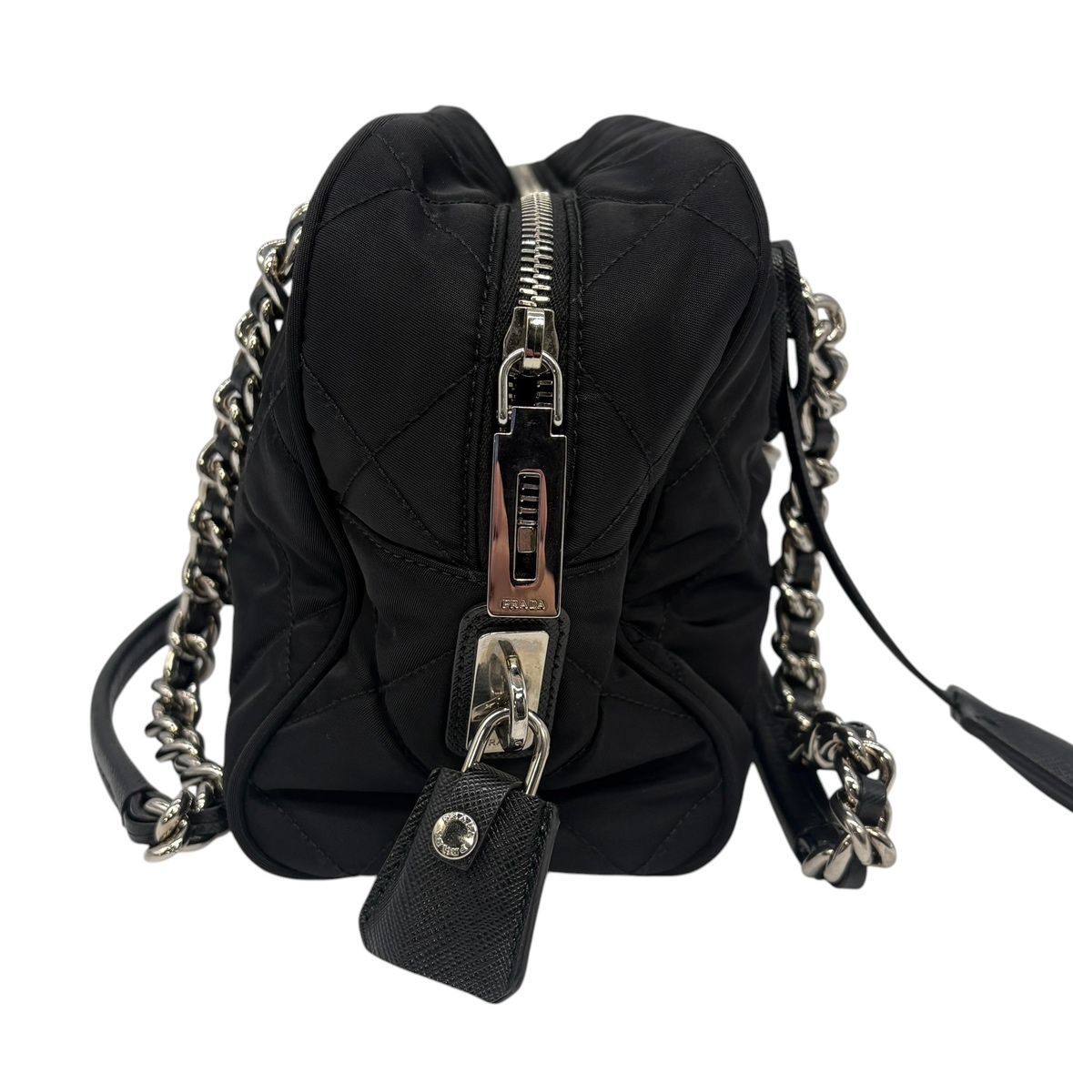 Prada Shoulder Bag Tessuto Impuntu Quilted Stitch Triangle Logo Chain Nylon — view 4