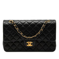 Chanel CC Logo Quilted 25 Double Flap Chain Shoulder Bag Navy Lambskin