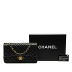Chanel CC Logo Quilted 25 Double Flap Chain Shoulder Bag Navy Lambskin — view 7