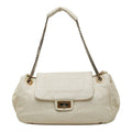 Chanel Quilted CC Logo 2.55 Perforated Chain Shoulder Bag Off White Leather
