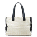 Chanel CC Logo New Travel Line Tote Beige Black Nylon Leather