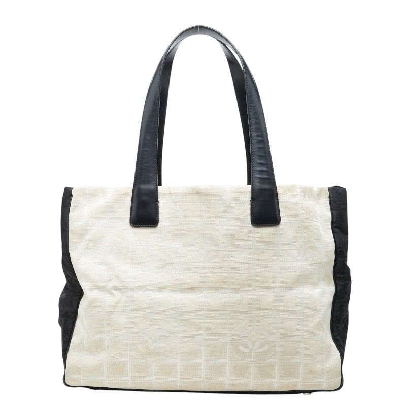 Chanel CC Logo New Travel Line Tote Beige Black Nylon Leather