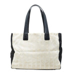 Chanel CC Logo New Travel Line Tote Beige Black Nylon Leather