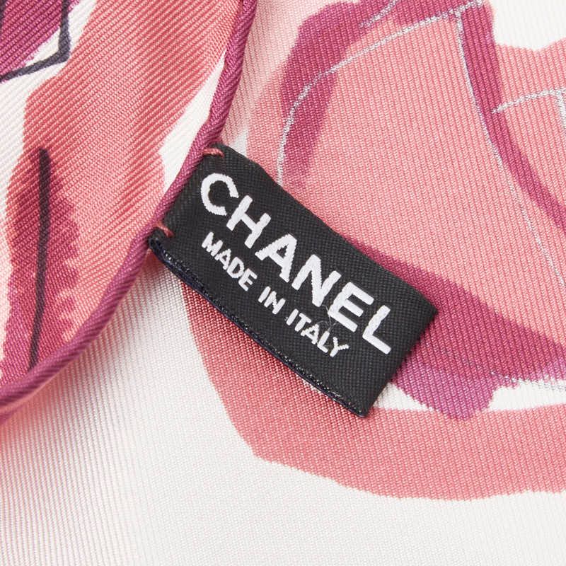 Chanel CC Logo Camellia Flower Floral Scarf White Multicolor Silk — view 3