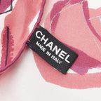 Chanel CC Logo Camellia Flower Floral Scarf White Multicolor Silk — view 3