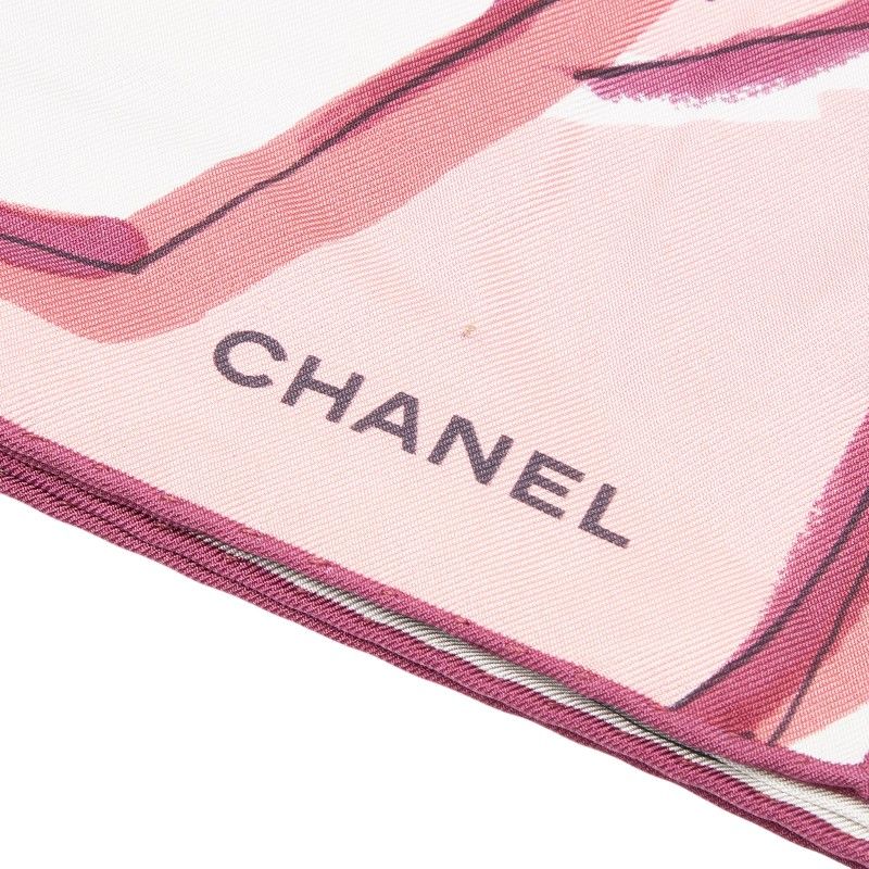 Chanel CC Logo Camellia Flower Floral Scarf White Multicolor Silk — view 2